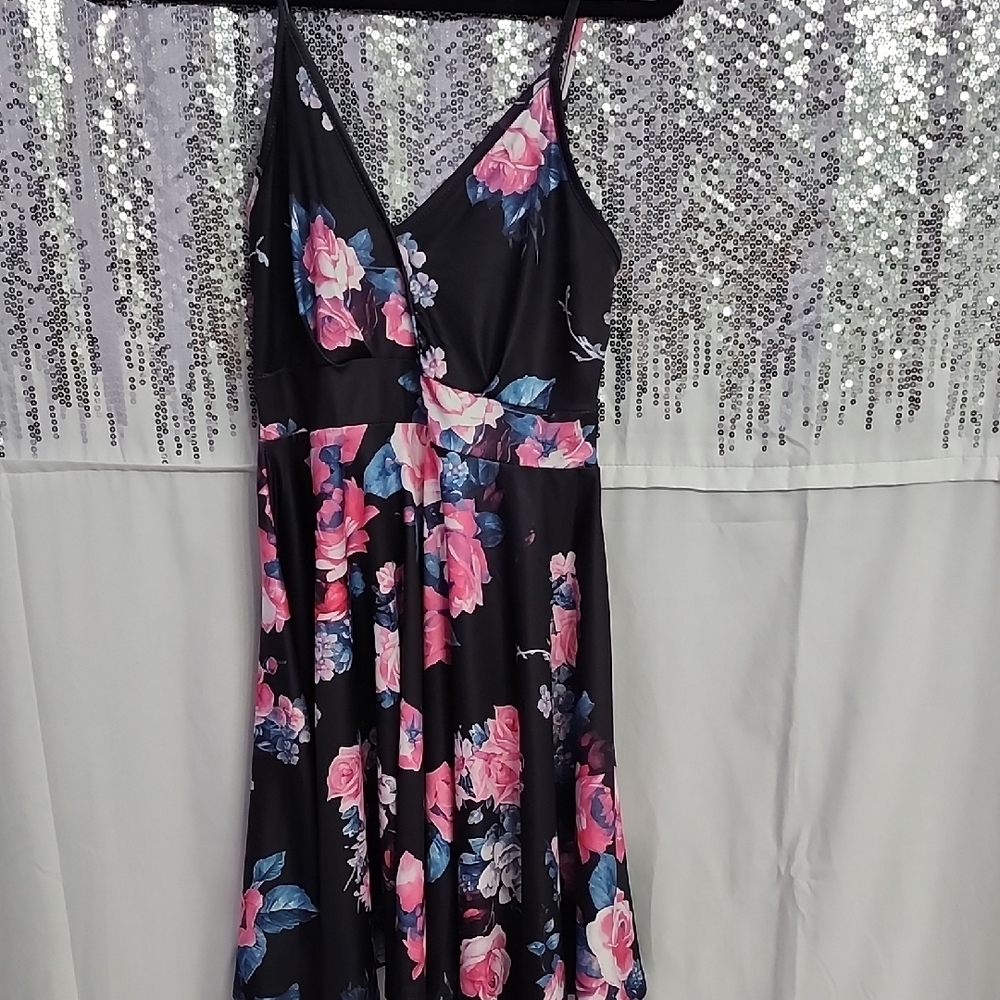 Floral Black and Pink Women's Dress